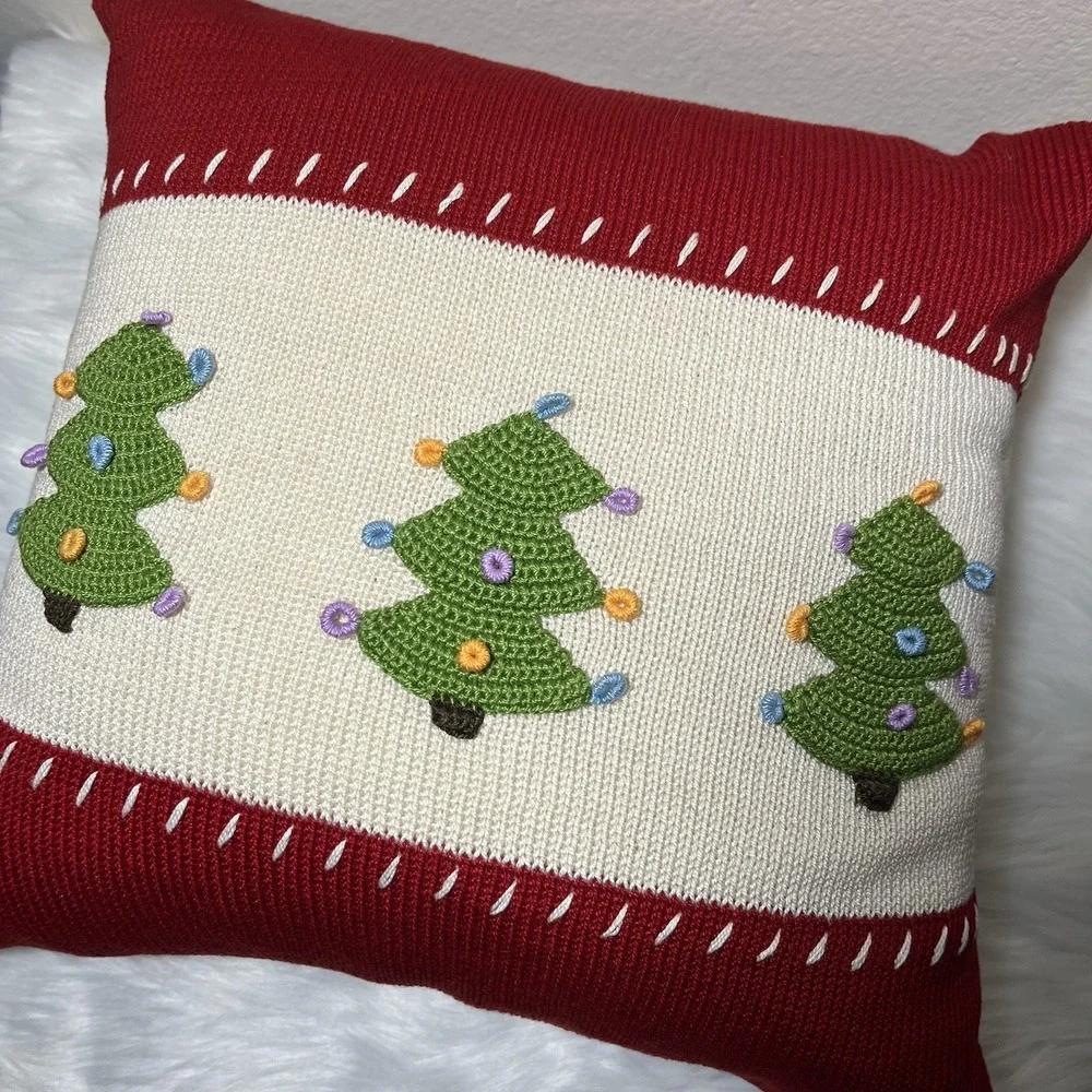 Melange Sweater Knit Throw Pillow Home Decor Christmas Crochet 14 Inch Square